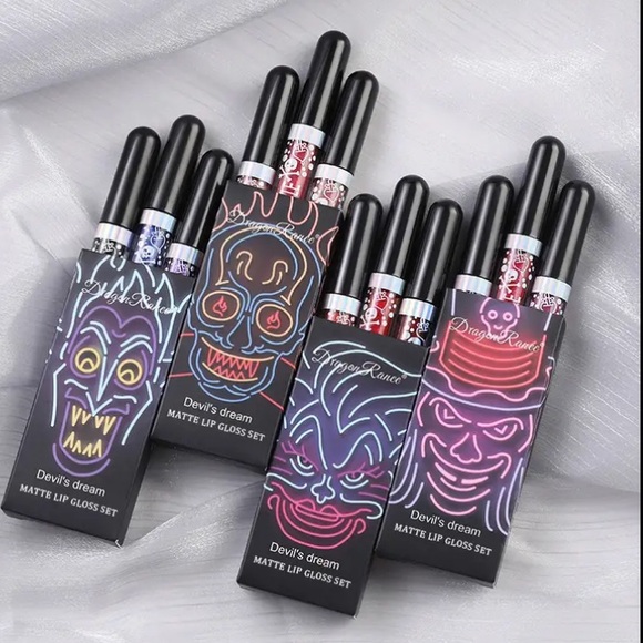 DRAGON RANEE Devil’s Dream Glitter Liquid Tinted Lip Gloss Set Purple Blue Black - Picture 3 of 6